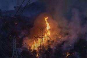 Image is a Getty Image picture of the Saddleridge Fire in Sylmar.